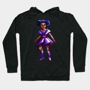 Anime girl with two puffs. Back lit 2. Black afro anime girl in purple from outer space ! beautiful  black girl with Braided hair, blue eyes, Cherry pink lips and dark brown skin. Hair love ! Hoodie